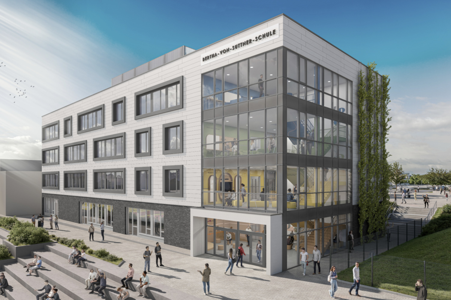 So soll das neue Gebäude aussehen, wenn es im Frühjahr kommenden Jahres bezugsfertig ist. Visualisierung: Firma Goldbeck